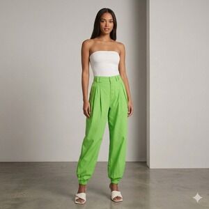 L'Academie‎ Los Angeles Lime Green Linen Blend Pleated Jogger Pants XL NWT